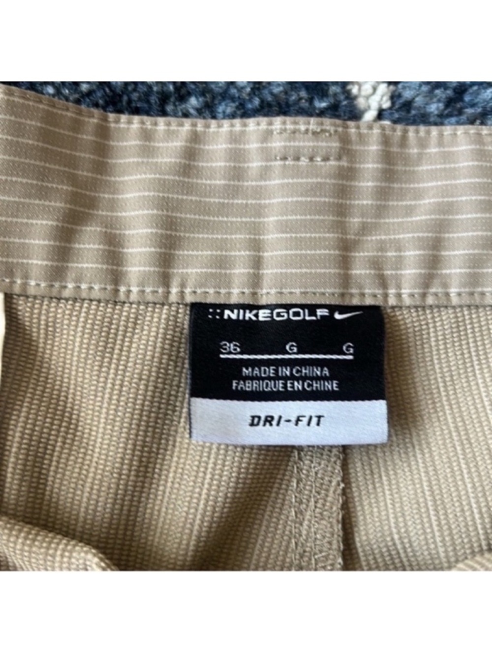 Nike Men’s Dri Fit Nylon Golf Shorts Sz 36 Striped Khaki White Stretchy - Picture 4 of 11